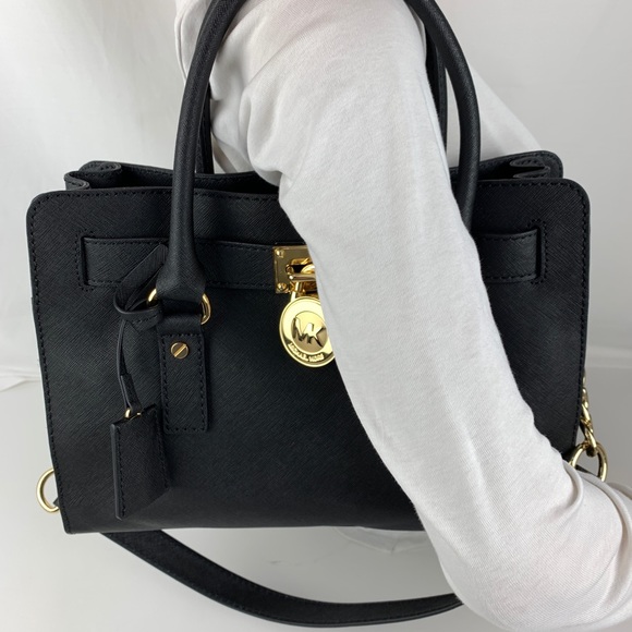 Michael Kors Hamilton Black Leather Satchel - Picture 3 of 7